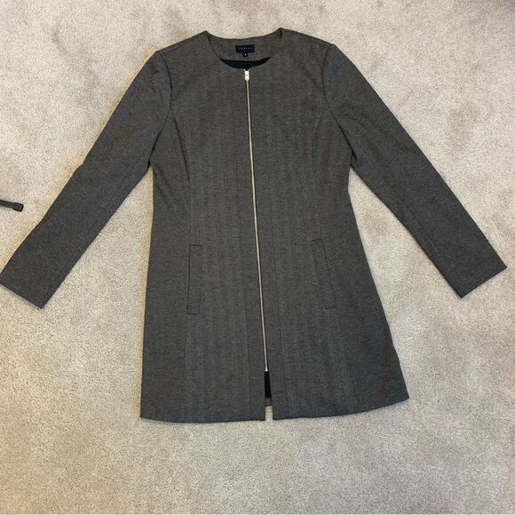TOBIAS black herringbone long sleeve blazer coat zipper front Sz 10 NWOT - Picture 7 of 12